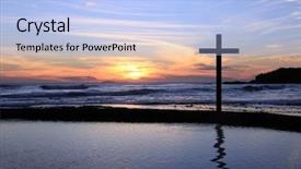  Presentation with christian - Beautiful PPT theme featuring christian cross on the beach backdrop and a light blue colored foreground