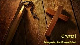  Presentation with rosary - Beautiful PPT theme featuring christian cross on wood bible backdrop and a wine colored foreground