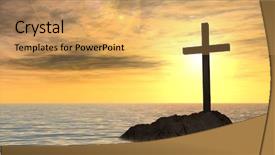  Presentation with christian holy communion concept bible - PPT layouts consisting of christian cross standing on rock background and a yellow colored foreground
