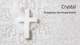  Presentation with obituary - Colorful slide set enhanced with christian easter - mourning white ceramic cross backdrop and a light gray colored foreground