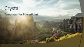  Presentation with christian - Slide set having christian fall - meteora monasteries in greece background and a sky blue colored foreground