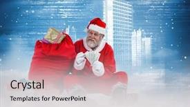  Presentation with counting - Beautiful PPT theme featuring christian finance - happy santa counting currency notes backdrop and a soft green colored foreground