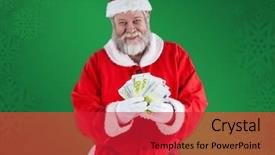  Presentation with banknotes - Beautiful slide set featuring christian finance - portrait of santa claus holding backdrop and a red colored foreground