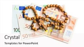  Presentation with rosary - Slide set consisting of christian finance - rosary with euro bills background and a  colored foreground
