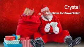  Presentation with banknotes - Slides featuring christian finance - santa claus holding banknotes sitting background and a crimson colored foreground