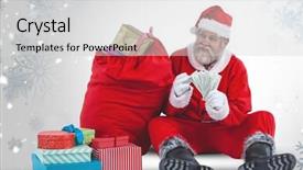  Presentation with gifs christmas - PPT theme with christian finance - santa claus sitting by christmas background and a light gray colored foreground