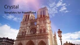  Presentation with notre dame paris france - Colorful presentation theme enhanced with christian fire - notre dame de paris cathedral backdrop and a light blue colored foreground