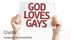  Presentation with gay flag - Slides enhanced with christian flag - god loves gay card isolated background and a sky blue colored foreground