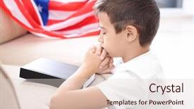  Presentation with sun rising over north america - Beautiful PPT theme featuring christian flag - little boy praying for america backdrop and a lemonade colored foreground