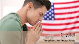  Presentation with america flag - Presentation design featuring christian flag - man praying for america background and a coral colored foreground