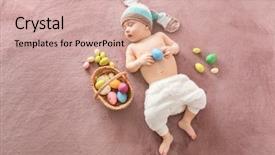  Presentation with baby color - Theme consisting of christian growth - cute baby in bunny hat background and a coral colored foreground