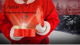  Presentation with santa claus and reindeers - Colorful PPT theme enhanced with christian growth - santa claus opening a gift backdrop and a red colored foreground