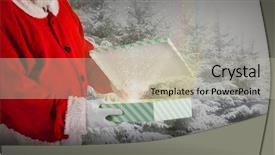  Presentation with gift - Audience pleasing PPT theme consisting of christian growth - santa claus opening gift box backdrop and a light gray colored foreground