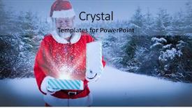  Presentation with snow covered trees and falling - Presentation theme featuring christian growth - santa claus opening gift box background and a light blue colored foreground