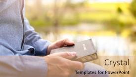  Presentation with christian bible study - Presentation design featuring christian-man-holding-the-holy background and a coral colored foreground