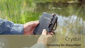  Presentation with christian bible study - Presentation theme consisting of christian-man-holding-the-holy background and a mint green colored foreground
