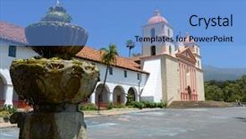  Presentation with mission - Presentation design featuring christian missions - mission in santa barbara california background and a light blue colored foreground