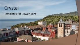  Presentation with monastery - Theme having christian missions - monastery vatopedi background and a light blue colored foreground