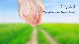  Presentation with human hands open palm up - Slide set enhanced with christian moving - two open empty hands background and a  colored foreground