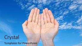  Presentation with human hands open palm up - PPT layouts having christian moving - two open empty hands background and a light blue colored foreground