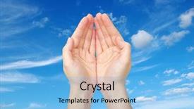  Presentation with empty - Presentation design consisting of christian moving - two open empty hands background and a  colored foreground