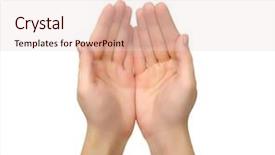  Presentation with human hands open palm up - Theme with christian moving - two open empty hands background and a lemonade colored foreground