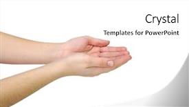  Presentation with human hands open palm up - PPT layouts enhanced with christian moving - two open empty hands background and a white colored foreground