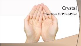  Presentation with empty - Amazing PPT theme having christian moving - two open empty hands backdrop and a sky blue colored foreground