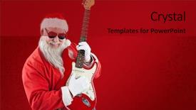  Presentation with guitar - Colorful PPT theme enhanced with christian music - cheerful santa claus playing guitar backdrop and a crimson colored foreground