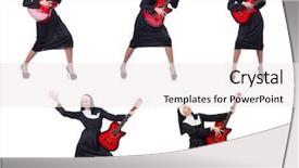  Presentation with nun - Amazing PPT theme having christian music - nun with guitar isolated backdrop and a sky blue colored foreground