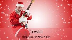  Presentation with santa claus and reindeers - Audience pleasing PPT theme consisting of christian music - smiling santa claus playing guitar backdrop and a coral colored foreground