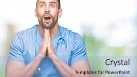  Presentation with praying hands - PPT layouts having christian nursing - handsome young doctor surgeon man background and a light blue colored foreground
