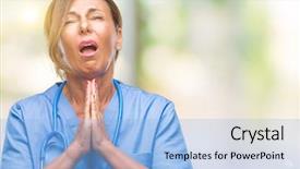  Presentation with praying hands - PPT theme having christian nursing - middle age senior nurse doctor background and a  colored foreground