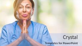  Presentation with praying hands - Amazing PPT layouts having christian nursing - middle age senior nurse doctor backdrop and a light blue colored foreground