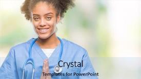  Presentation with doctor helps to get out of bed an elderly woman - Slide deck consisting of christian nursing - young afro american doctor woman background and a  colored foreground