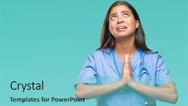  Presentation with doctor helps to get out of bed an elderly woman - PPT theme featuring christian nursing - young arab doctor surgeon woman background and a  colored foreground