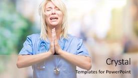  Presentation with medical robot hand and doctor - Amazing PPT layouts having christian nursing - young beautiful blonde doctor woman backdrop and a  colored foreground