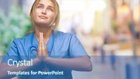  Presentation with praying hands - PPT theme with christian nursing - young caucasian doctor woman wearing background and a  colored foreground