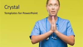  Presentation with medical robot hand and doctor - Audience pleasing PPT theme consisting of christian nursing - young caucasian doctor woman wearing backdrop and a  colored foreground
