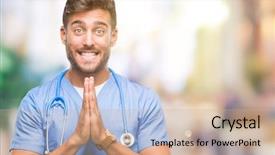  Presentation with praying hands - Theme featuring christian nursing - young handsome doctor nurse man background and a coral colored foreground