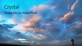  Presentation with stone cross - Colorful PPT theme enhanced with christian religion - silhouette of stone cross backdrop and a teal colored foreground