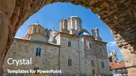  Presentation with monastery - Presentation theme with christian school - manasija monastery side view serbia background and a gray colored foreground