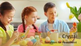  Presentation with focus - Presentation theme consisting of christian school - preschoolers decorating easter eggs focus background and a yellow colored foreground