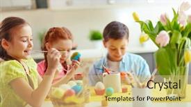  Presentation with easter - Presentation theme consisting of christian school - preschoolers decorating easter eggs background and a yellow colored foreground