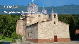  Presentation with orthodox - Audience pleasing presentation consisting of christian school - ravanica serbian orthodox monastery near backdrop and a  colored foreground