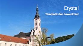  Presentation with ginkgo - Presentation design enhanced with christian sculpture - cathedral of holy teresa background and a teal colored foreground