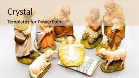  Presentation with christmas nativity - Slide deck with christian sheep - commercialism vs christmas full nativity background and a lemonade colored foreground