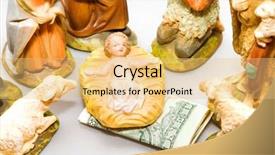  Presentation with christmas nativity - Cool new PPT theme with christian sheep - commercialism vs christmas full nativity backdrop and a yellow colored foreground