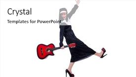  Presentation with nun - Colorful PPT layouts enhanced with christian songs - nun playing guitar isolated backdrop and a  colored foreground