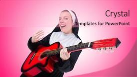  Presentation with nun - Audience pleasing PPT theme consisting of christian songs - nun playing guitar backdrop and a  colored foreground